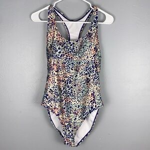 Nicole Miller Studio Colorful Iris Cheetah Print One Piece Women’s M Racer Back